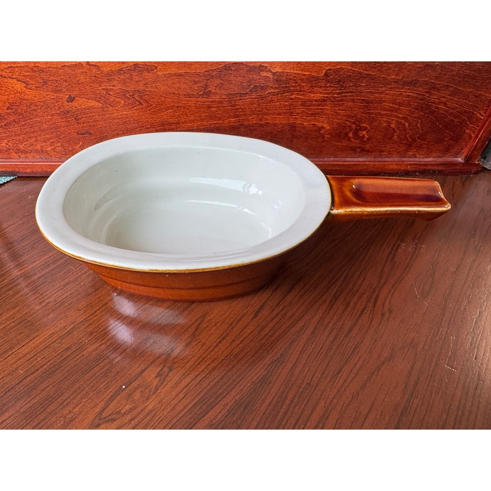 Hall China Don Stakups Brown Drip Glaze Oval handled Baker Dish Vintage